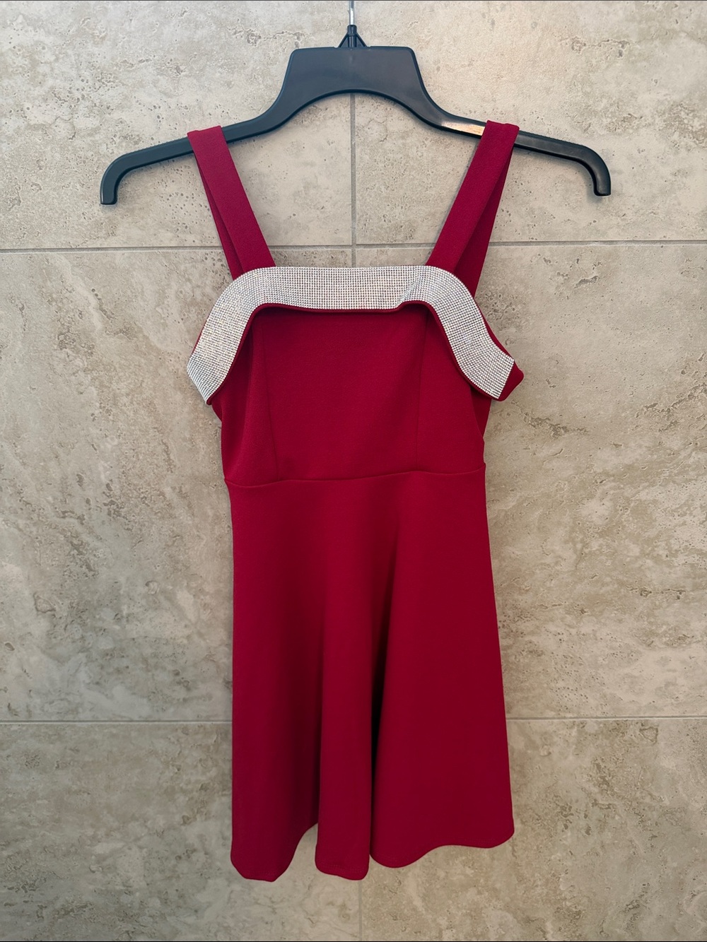 Speechless Crimson Mini Dress with Silver Rhinestone Trim